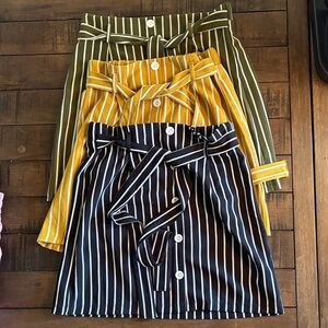 Must Have Striped Mini Skirt Trio - Olive, Mustard, Black